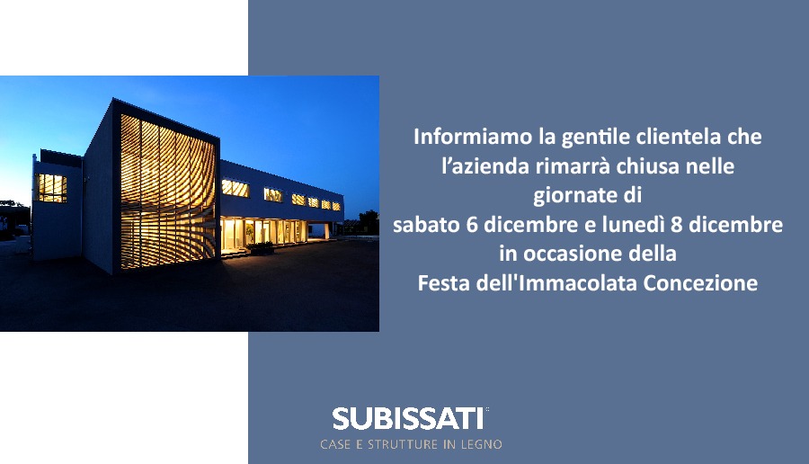 Chiusura per la Festa dell’Immacolata Concezione